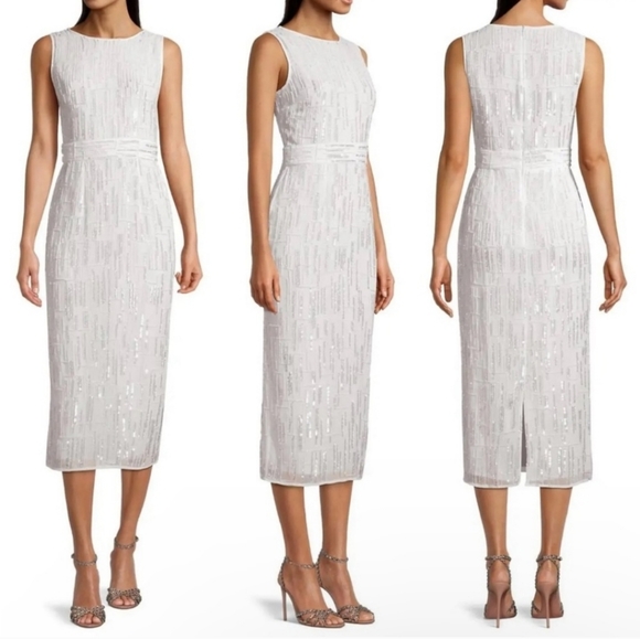 Mac Duggal Dresses & Skirts - NWT Mac Duggal 93597 White Beaded Sleeveless Midi Sheath Dress -Size 8